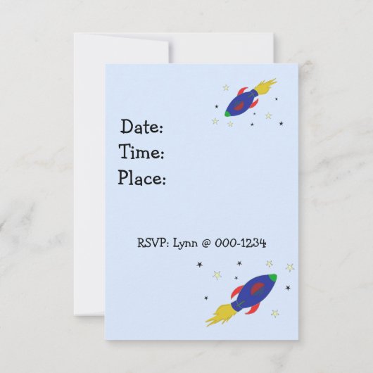Space Rocket Birthday Invitation Kaart (Achterkant)