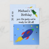Space Rocket Birthday Invitation Kaart (Voorkant / Achterkant)