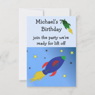 Space Rocket Birthday Invitation Kaart