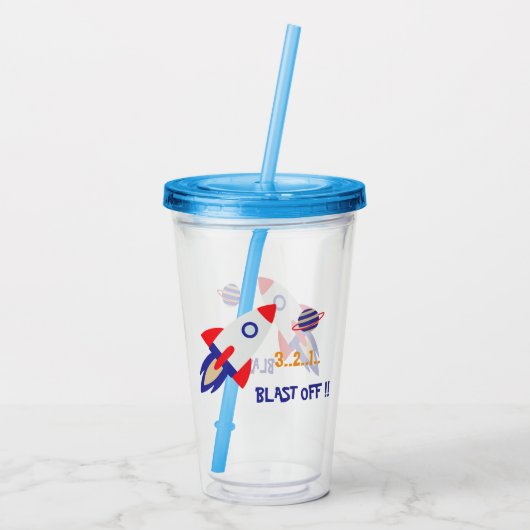Space Rocket Blast Off Kids Astronaut Acryl Drinkbeker (Achterkant)
