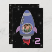 Space Rocket Boys Birthday Photo Template uitnodig Uitnodiging Briefkaart (Voorkant / Achterkant)