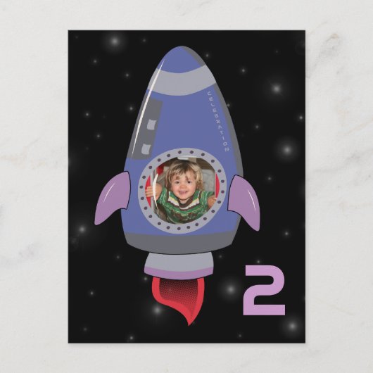 Space Rocket Boys Birthday Photo Template uitnodig Uitnodiging Briefkaart (Voorkant)