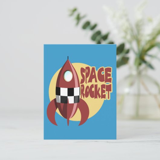 Space Rocket Briefkaart (Staand voorkant)