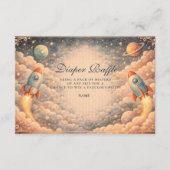 Space Rocket Clouds Diapper Raffle Informatiekaartje (Voorkant)