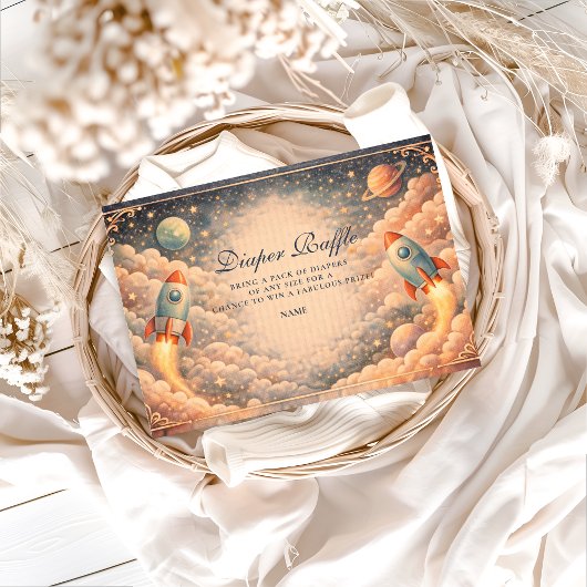 Space Rocket Clouds Diapper Raffle Informatiekaartje