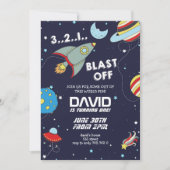 Space Rocket Galaxy Blast Off Boy Verjaardag Kaart (Voorkant)
