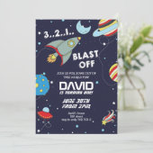 Space Rocket Galaxy Blast Off Boy Verjaardag Kaart (Staand voorkant)