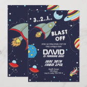 Space Rocket Galaxy Blast Off Boy Verjaardag Kaart (Voorkant / Achterkant)