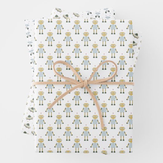 Space Rocket Galaxy Fun Pastel Inpakpapier Vel (In situ)