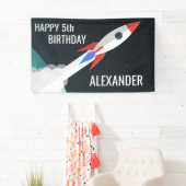 Space Rocket Gepersonaliseerde Kids Verjaardagsfee Spandoek (Insitu)