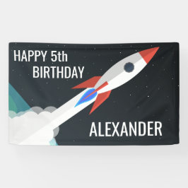Space Rocket Gepersonaliseerde Kids Verjaardagsfee Spandoek