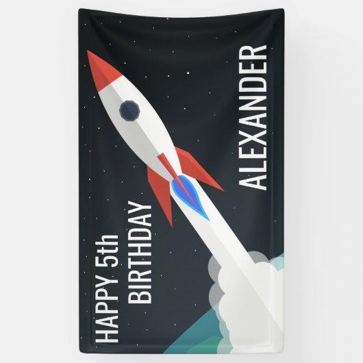 Space Rocket Gepersonaliseerde Kids Verjaardagsfee Spandoek (Verticaal)