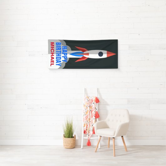 Space Rocket Gepersonaliseerde naam Verjaardagsfee Spandoek (Insitu)