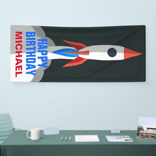 Space Rocket Gepersonaliseerde naam Verjaardagsfee Spandoek (Beurs)