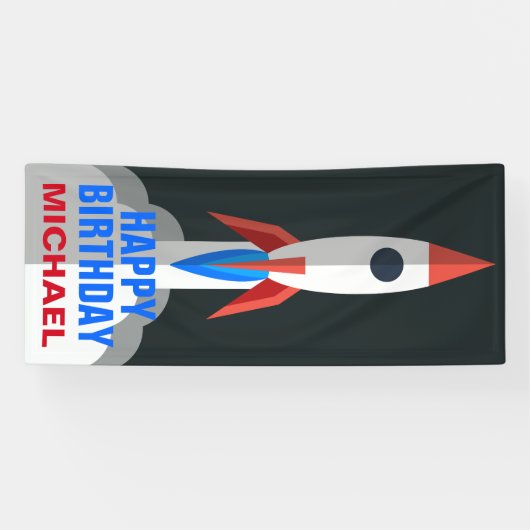 Space Rocket Gepersonaliseerde naam Verjaardagsfee Spandoek (Horizontaal)