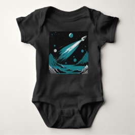 Space Rocket – Grey & Blue Baby Bodysuit
