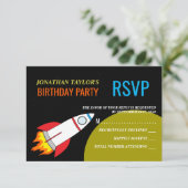Space Rocket naar de maan Verjaardag RSVP Kaart (Staand voorkant)