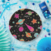 Space Rocket Patroon Naam Verjaardagsfeest Papieren Bordje (Feest)