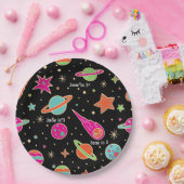 Space Rocket Patroon Naam Verjaardagsfeest Papieren Bordje (Feest)