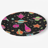 Space Rocket Patroon Naam Verjaardagsfeest Papieren Bordje (Gekanteld)