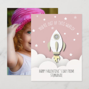 Space Rocket Pink Classroom Valentijn Foto Briefkaart