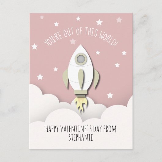 Space Rocket Pink Classroom Valentijn Foto Briefkaart (Voorkant)