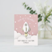 Space Rocket Pink Classroom Valentijn Foto Briefkaart (Staand voorkant)