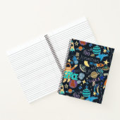 Space Rocket Planets Sterren Doodles Gepersonalise Notitieboek (Binnen)