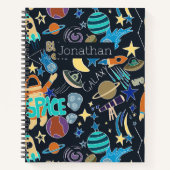 Space Rocket Planets Sterren Doodles Gepersonalise Notitieboek (Voorkant)