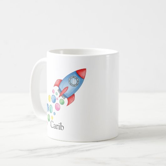 Space Rocket Schattige Fun Gift gepersonaliseerd m Koffiemok (Voorkant links)