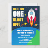 Space Rocket Ship 1st Birthday Party Invitation Kaart (Voorkant)