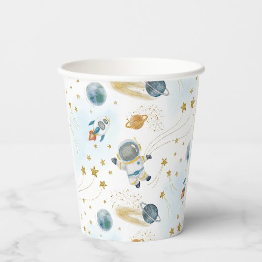Space Rocket Ship Astronaut Stars Pattern Papieren Bekers (Achterkant)