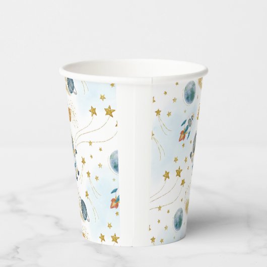 Space Rocket Ship Astronaut Stars Pattern Papieren Bekers (Rechts)