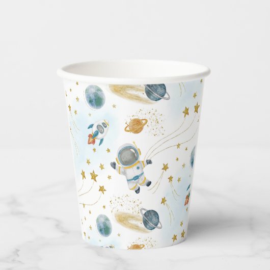 Space Rocket Ship Astronaut Stars Pattern Papieren Bekers (Voorkant)