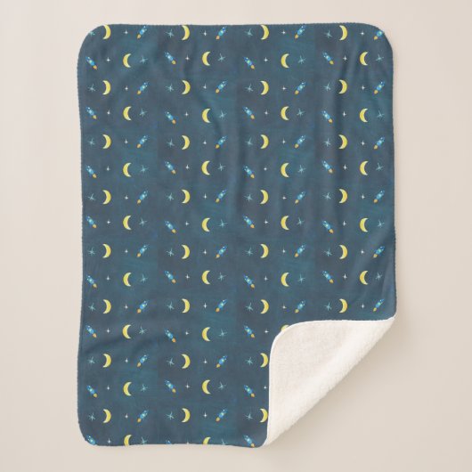 Space Rocket Ship Pattern Kwekerij Sherpa Deken (Voorkant)