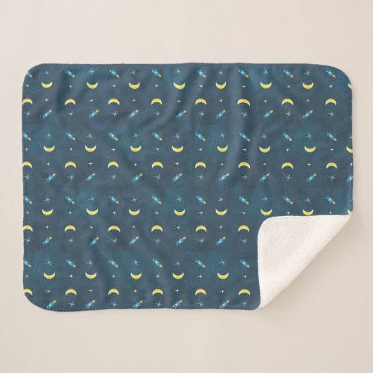 Space Rocket Ship Pattern Kwekerij Sherpa Deken (Voorkant (horizontaal))
