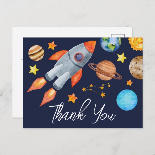 Space Rocket Ship Verjaardag Dank u Briefkaart (Voorkant / Achterkant)
