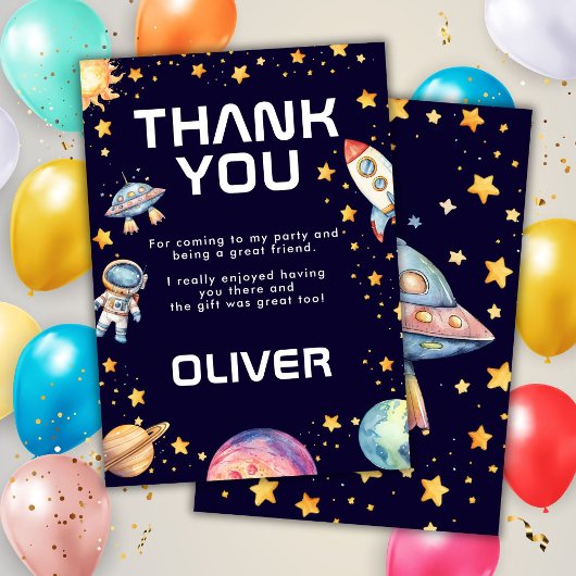 Space Rocket Ship Verjaardagsfeest Dankjewel Card Kaart