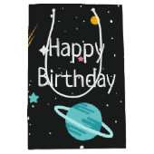Space Rocket Ships en Planets op zwart Medium Cadeauzakje (Voorkant)