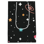 Space Rocket Ships en Planets op zwart Medium Cadeauzakje (Achterkant)