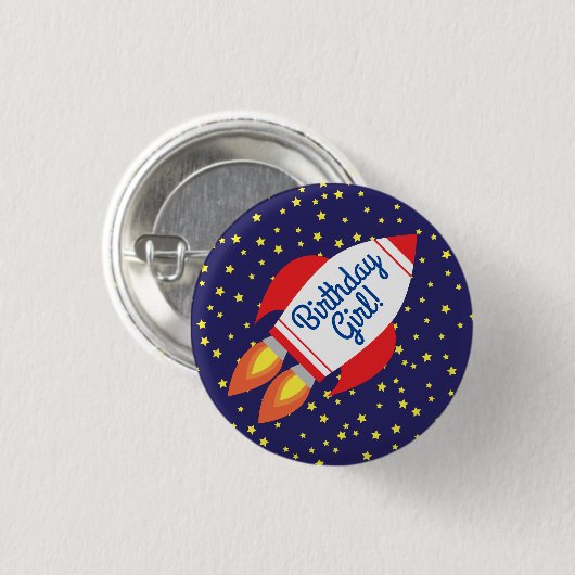 Space Rocket Star Ship 1st Birthday Button Pin (Voorkant /achterkant)