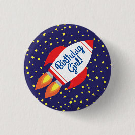 Space Rocket Star Ship 1st Birthday Button Pin