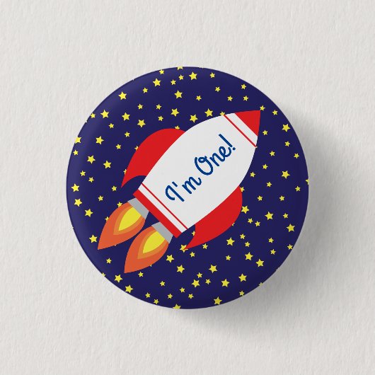 Space Rocket Star Ship 1st Birthday Button Pin (Voorkant)
