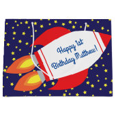 Space Rocket Star Ship 1st Birthday Gift Bag Groot Cadeauzakje (Voorkant)