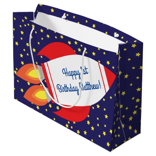 Space Rocket Star Ship 1st Birthday Gift Bag Groot Cadeauzakje (Achterkant Gekanteld)