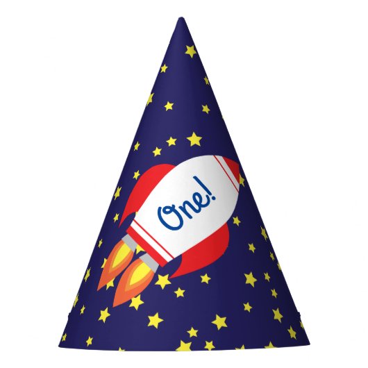Space Rocket Star Ship 1st Birthday Party Petten Feesthoedjes (Voorkant)