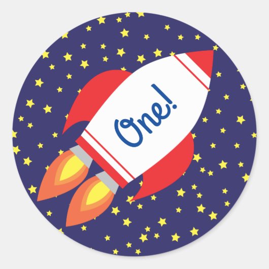 Space Rocket Star Ship 1st Birthday Sticker Seals (Voorkant)