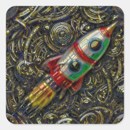 SPACE ROCKET T-SHIRT VIERKANTE STICKER