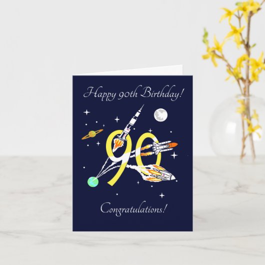 Space Rockets 90th - Verjaardag Kaart (Gele Bloem)