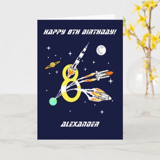 Space Rockets - Kaart voor de 8e verjaardag (Gele Bloem)